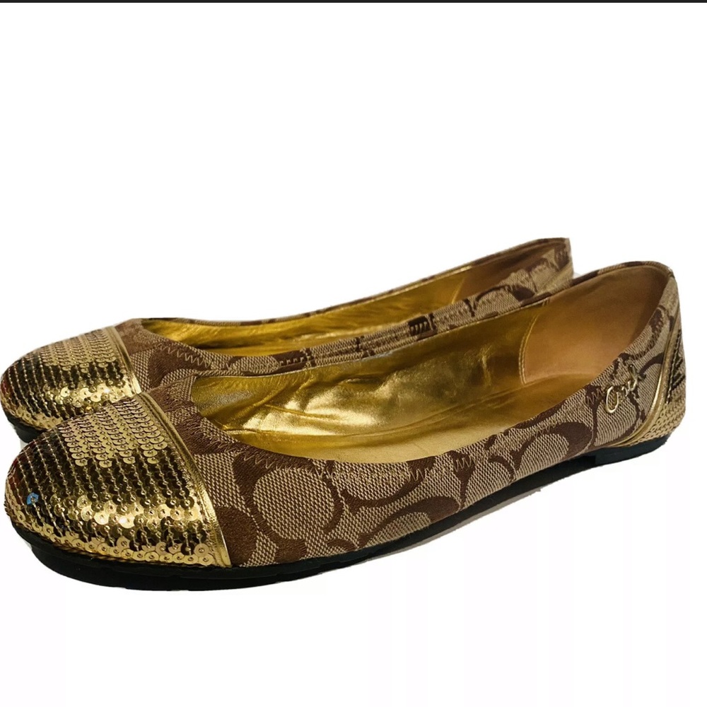 Coach Sequin Flats Gold Shine Signature C Ballet